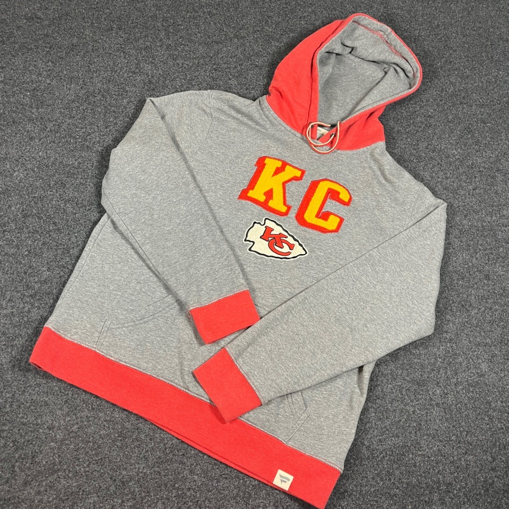 Fanatics Kansas City Chiefs Hoodie Mens Large Gray Red Chenille Patch NFL Logo